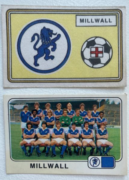 2X 1979 ORIGINAL UNUSED PANINI FOOTBALL 79 STICKERS MILLWALL BADGE AND TEAM GROUP