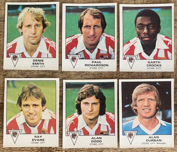 6X 1980 ORIGINAL UNUSED PANINI FOOTBALL 80 STICKERS STOKE CITY PLAYERS