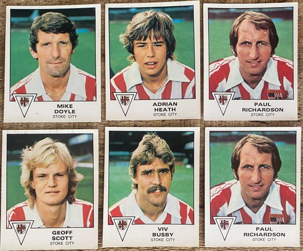 6X 1980 ORIGINAL UNUSED PANINI FOOTBALL 80 STICKERS STOKE CITY PLAYERS