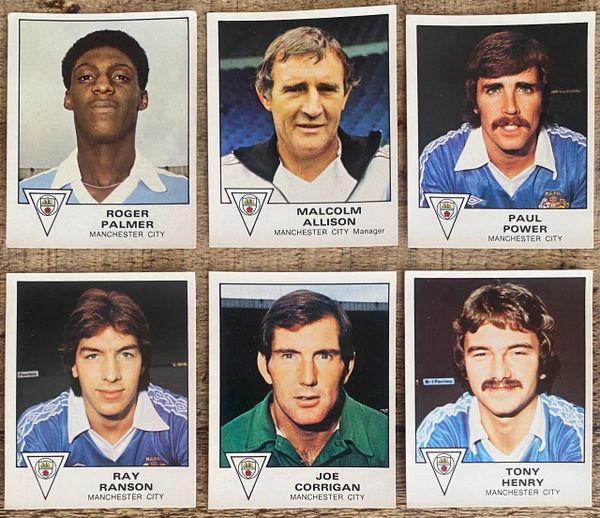 6X 1980 ORIGINAL UNUSED PANINI FOOTBALL 80 STICKERS MANCHESTER CITY PLAYERS