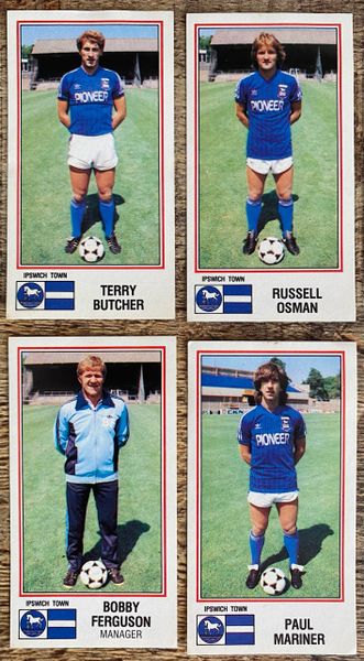 4x 1983 ORIGINAL UNUSED PANINI FOOTBALL 83 STICKERS IPSWICH TOWN PLAYERS