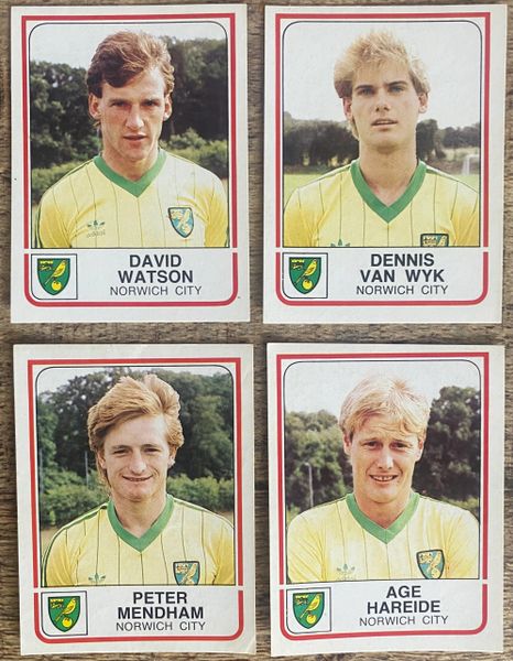 4x 1984 ORIGINAL UNUSED PANINI FOOTBALL 84 STICKERS NORWICH CITY PLAYERS