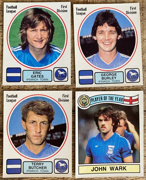 4X 1982 ORIGINAL UNUSED PANINI FOOTBALL 82 STICKERS IPSWICH TOWN PLAYERS