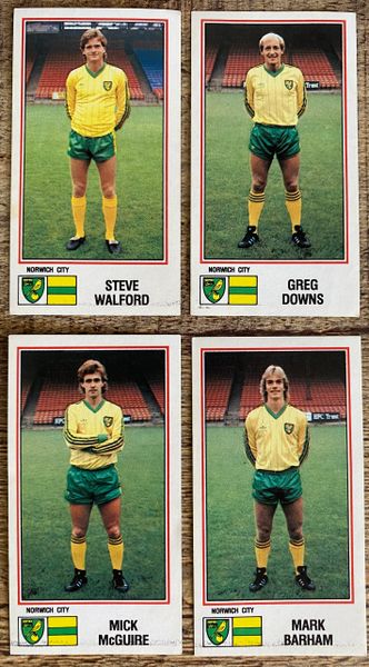 4x 1983 ORIGINAL UNUSED PANINI FOOTBALL 83 STICKERS NORWICH CITY PLAYERS