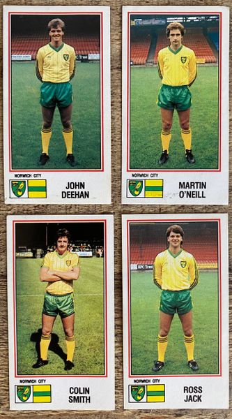 4x 1983 ORIGINAL UNUSED PANINI FOOTBALL 83 STICKERS NORWICH CITY PLAYERS