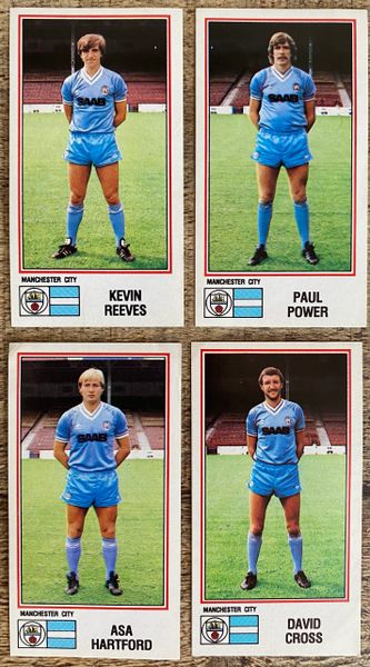 4x 1983 ORIGINAL UNUSED PANINI FOOTBALL 83 STICKERS MANCHESTER CITY PLAYERS