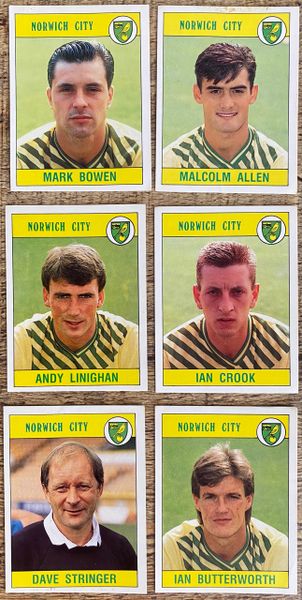 7X 1990 ORIGINAL UNUSED PANINI FOOTBALL 90 STICKERS NORWICH CITY