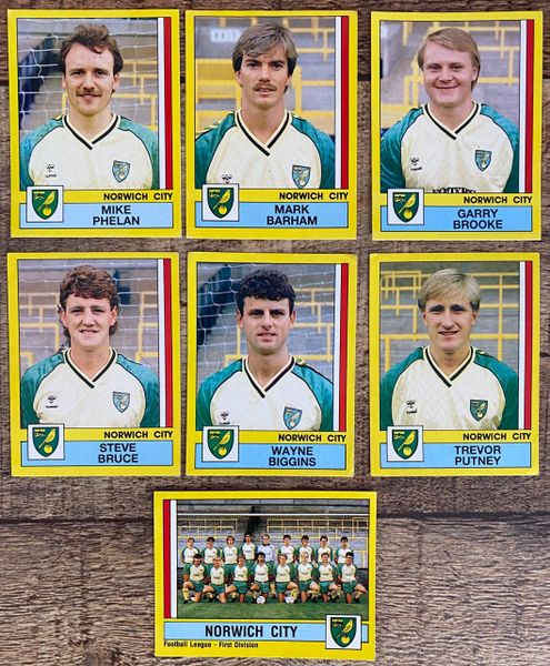 7X 1987 ORIGINAL UNUSED PANINI FOOTBALL 87 STICKERS NORWICH CITY