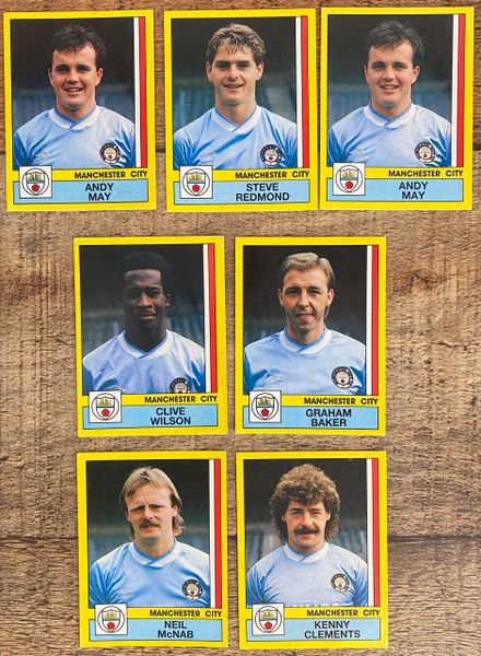 7X 1987 ORIGINAL UNUSED PANINI FOOTBALL 87 STICKERS MANCHESTER CITY