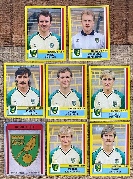 8X 1987 ORIGINAL UNUSED PANINI FOOTBALL 87 STICKERS NORWICH CITY