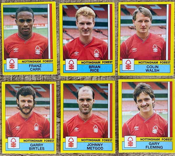 6X 1987 ORIGINAL UNUSED PANINI FOOTBALL 87 STICKERS NOTTINGHAM FOREST