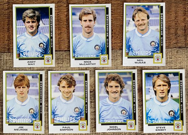 7X 1986 ORIGINAL UNUSED PANINI FOOTBALL 86 STICKERS MANCHESTER CITY