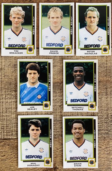 7X 1986 ORIGINAL UNUSED PANINI FOOTBALL 86 STICKERS LUTON TOWN