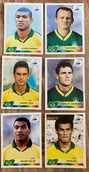 6X 1998 WORLD CUP FRANCE 98 PANINI ORIGINAL UNUSED STICKERS PLAYERS BRAZIL BRASIL