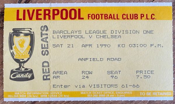 1989/90 ORIGINAL DIVISION ONE TICKET LIVERPOOL V CHELSEA (VISITORS END)