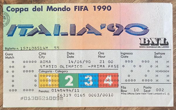 1990 ORIGINAL WORLD CUP TICKET 1ST ROUND ITALY V UNITED STATES @ STADIO OLIMPICO, ROME