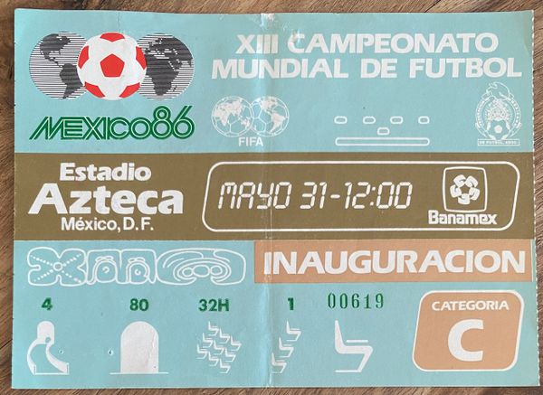 1986 ORIGINAL WORLD CUP OPENING GAME 1st ROUND TICKET ITALY V BULGARIA @ AZTECA STADIUM