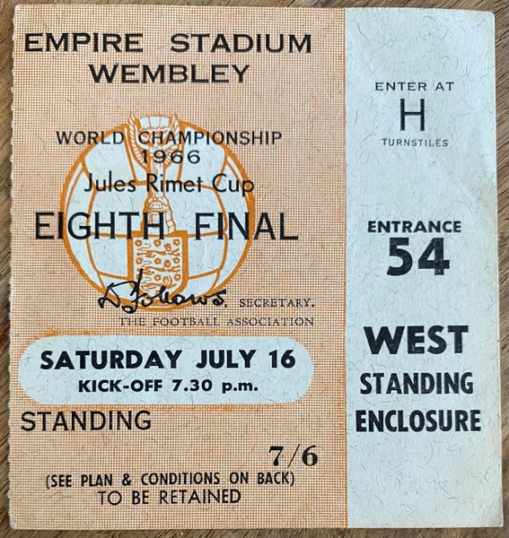 1966 ORIGINAL WORLD CUP 1st ROUND TICKET ENGLAND V MEXICO @ WEMBLEY H54 631