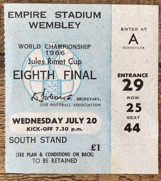 1966 ORIGINAL WORLD CUP 1st ROUND TICKET ENGLAND V FRANCE @ WEMBLEY A29 25 44