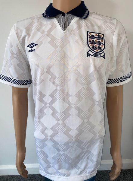 1990 UMBRO ENGLAND UNDER 18 MATCH WORN HOME SHIRT #12