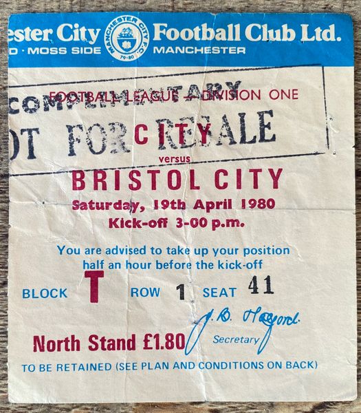 1979/80 ORIGINAL DIVISION ONE TICKET MANCHESTER CITY V BRISTOL CITY