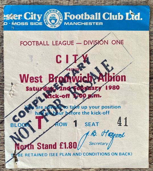 1979/80 ORIGINAL DIVISION ONE TICKET MANCHESTER CITY V WEST BROMWICH ALBION
