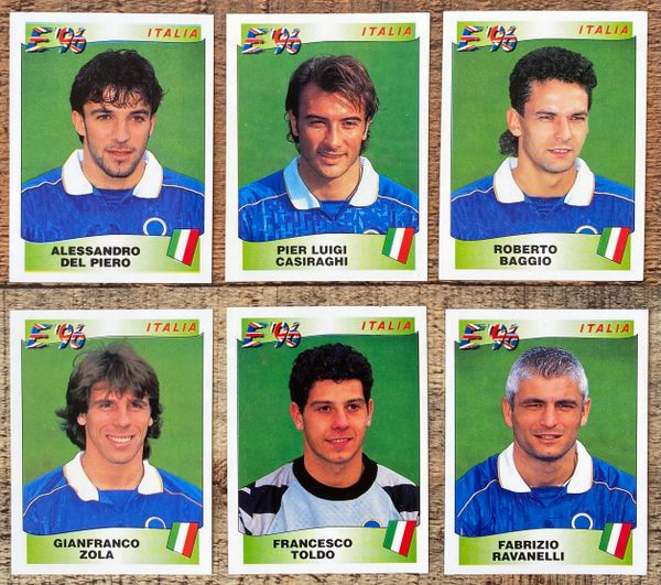 6X 1996 EURO 96 ENGLAND PANINI ORIGINAL UNUSED STICKERS PLAYERS ITALY ITALIA