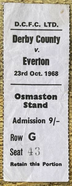 1968/69 ORIGINAL LEAGUE CUP 4TH ROUND REPLAY TICKET DERBY COUNTY V EVERTON