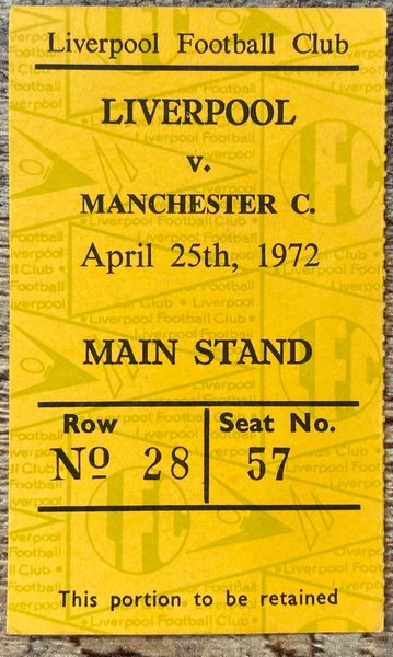 1971/72 ORIGINAL DIVISION ONE TICKET LIVERPOOL V MANCHESTER CITY