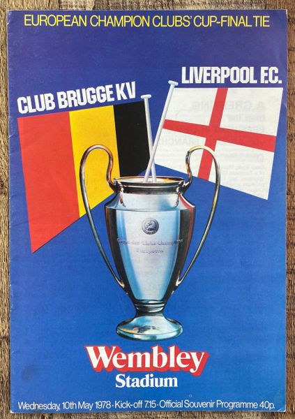 1978 ORIGINAL EUROPEAN CUP FINAL PROGRAMME LIVERPOOL V FC BRUGES