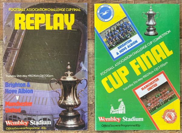 2X 1983 ORIGINAL FA CUP FINAL PROGRAMMES MANCHESTER UNITED V BRIGHTON AND HOVE ALBION FINAL AND FINAL REPLAY