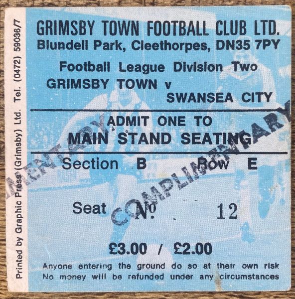 1980/81 ORIGINAL DIVISION TWO TICKET GRIMSBY TOWN V SWANSEA CITY