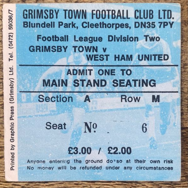 1980/81 ORIGINAL DIVISION TWO TICKET GRIMSBY TOWN V WEST HAM UNITED
