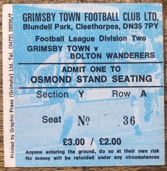 1980/81 ORIGINAL DIVISION TWO TICKET GRIMSBY TOWN V BOLTON WANDERERS