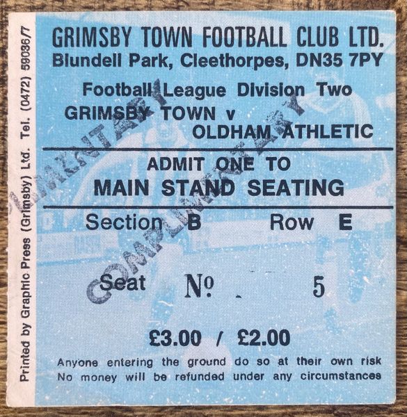1980/81 ORIGINAL DIVISION TWO TICKET GRIMSBY TOWN V OLDHAM ATHLETIC