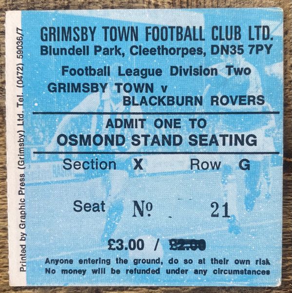 1980/81 ORIGINAL DIVISION TWO TICKET GRIMSBY TOWN V BLACKBURN ROVERS