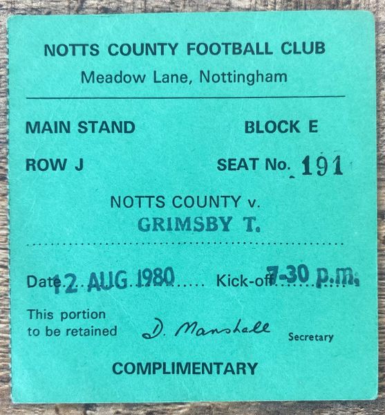 1980/81 ORIGINAL LEAGUE CUP 1ST ROUND 2ND LEG TICKET NOTTS COUNTY V GRIMSBY TOWN