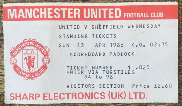 1985/86 ORIGINAL DIVISION ONE TICKET MANCHESTER UNITED V SHEFFIELD WEDNESDAY (VISITORS ALLOCATION)