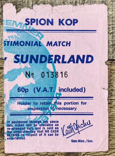 1974 ORIGINAL BILLY BREMNER TESTIMONIAL TICKET SUNDERLAND V LEEDS UNITED