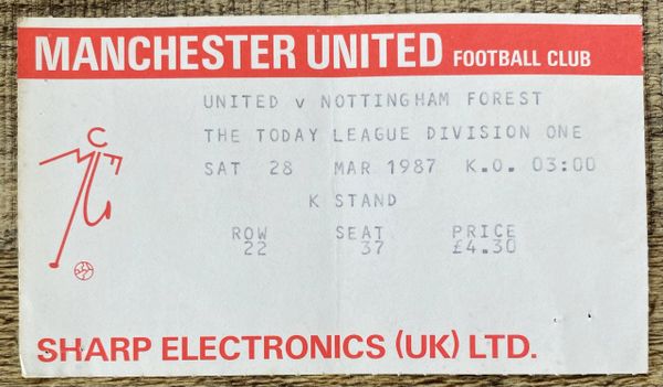 1986/87 ORIGINAL DIVISION ONE TICKET MANCHESTER UNITED V NOTTINGHAM FOREST