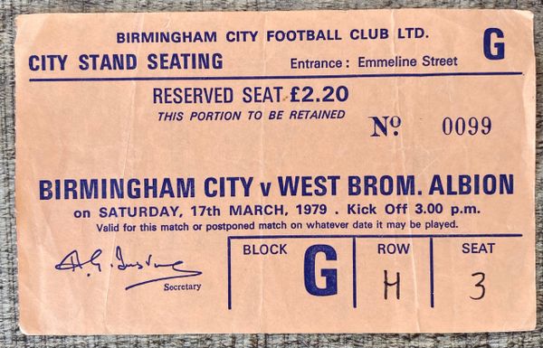 1978/79 ORIGINAL DIVISION ONE TICKET BIRMINGHAM CITY V WEST BROMWICH ALBION