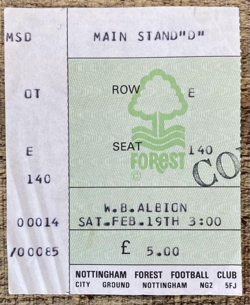 1982/83 ORIGINAL DIVISION ONE TICKET NOTTINGHAM FOREST V WEST BROMWICH ALBION