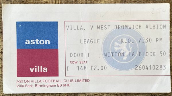 1978/79 ORIGINAL DIVISION ONE TICKET ASTON VILLA V WEST BROMWICH ALBION