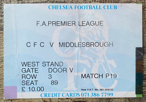 1992/93 ORIGINAL PREMIER LEAGUE TICKET CHELSEA V MIDDLESBROUGH