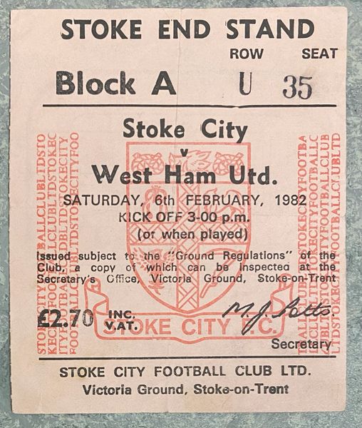 1981/82 ORIGINAL DIVISION ONE TICKET STOKE CITY V WEST HAM UNITED (VISITORS END)