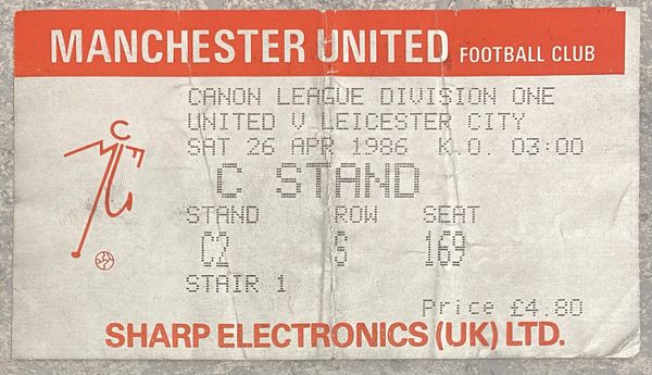 1985/86 ORIGINAL DIVISION ONE TICKET MANCHESTER UNITED V LEICESTER CITY