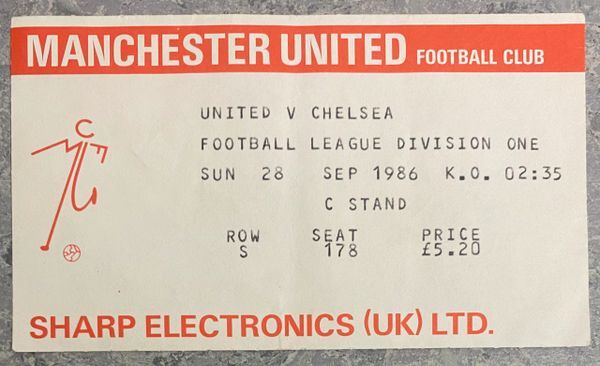 1986/87 ORIGINAL DIVISION ONE TICKET MANCHESTER UNITED V CHELSEA