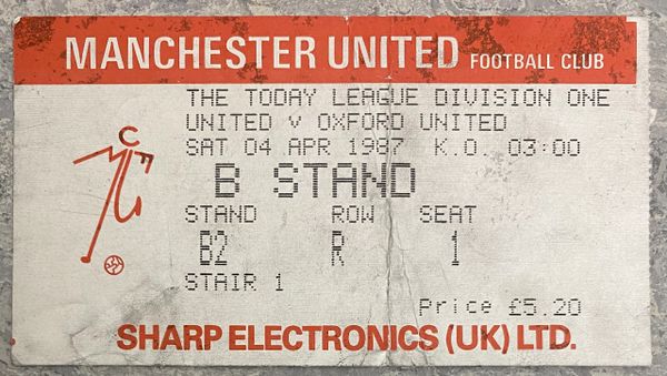 1986/87 ORIGINAL DIVISION ONE TICKET MANCHESTER UNITED V OXFORD UNITED