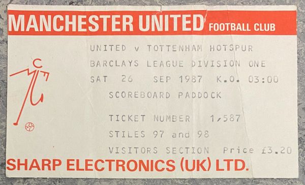 1987/88 ORIGINAL DIVISION ONE TICKET MANCHESTER UNITED V TOTTENHAM HOTSPUR (VISITORS END)