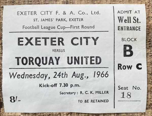 1966/67 ORIGINAL LEAGUE CUP 1ST ROUND TICKET EXETER CITY V TORQUAY UNITED